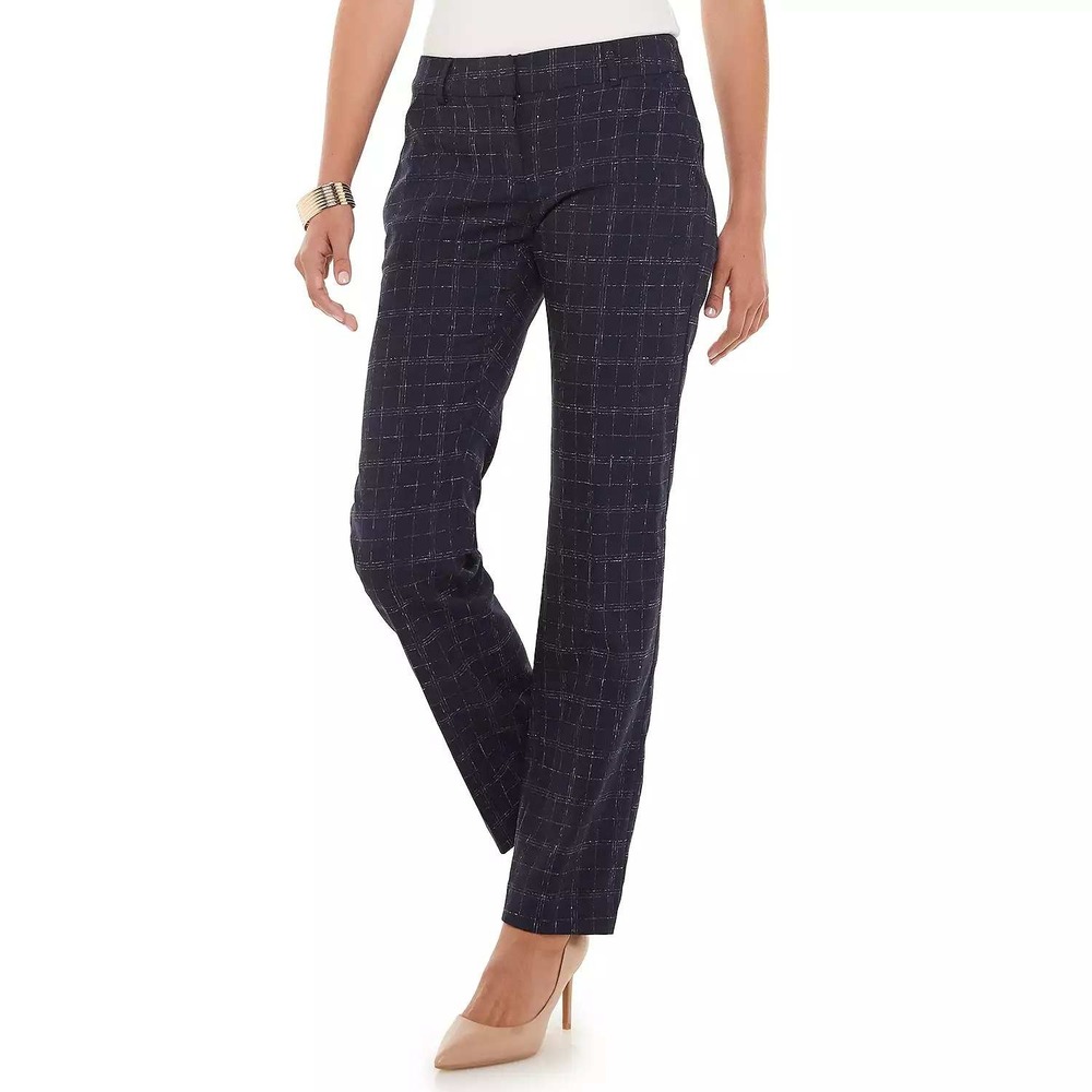 Apt 9 Essentials Black White Grid Plaid Straight Leg Pants Womens Size 8‎